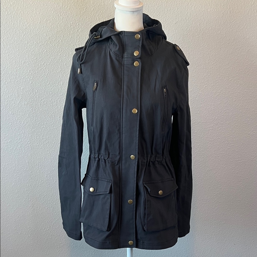 Eden Society Holly Contrast Hooded Cargo Jacket Dark Gray Size Small